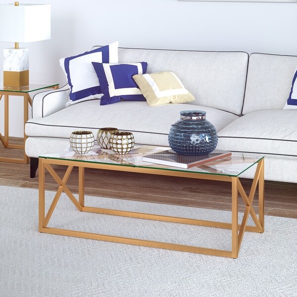 Dixon Geometric X-Base Metal and Glass Coffee Table (Optional Finishes)