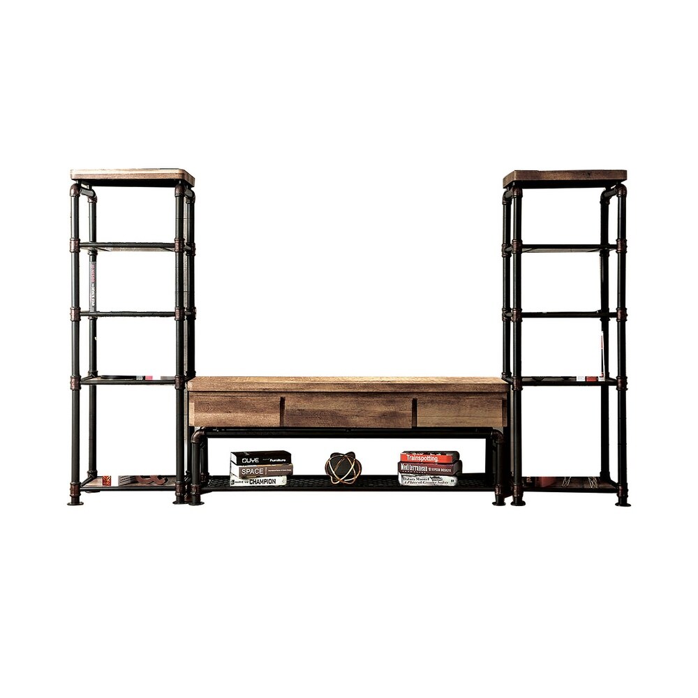 3 Piece TV Stand Set in Black and Natural Tone Finish