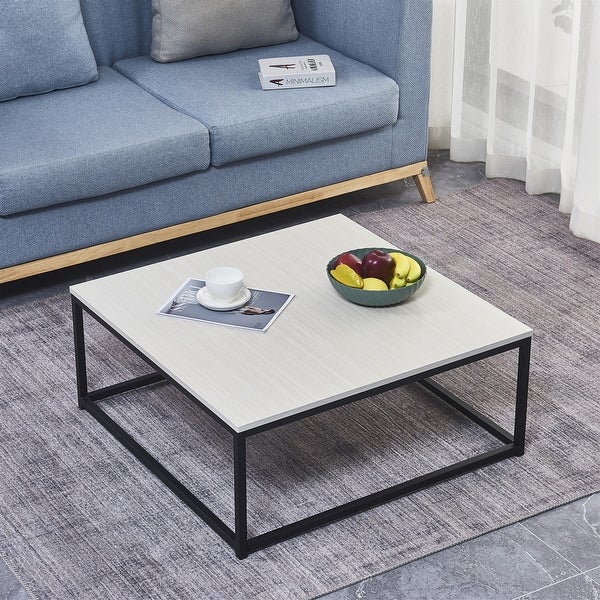 Coffee Table for Living Room Sturdy Wood and Metal Cocktail Table， Beige