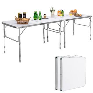 Costway 2-Piece Folding Tables Height Adjustable Aluminum Picnic Table with Carrying Handle NP10174WH