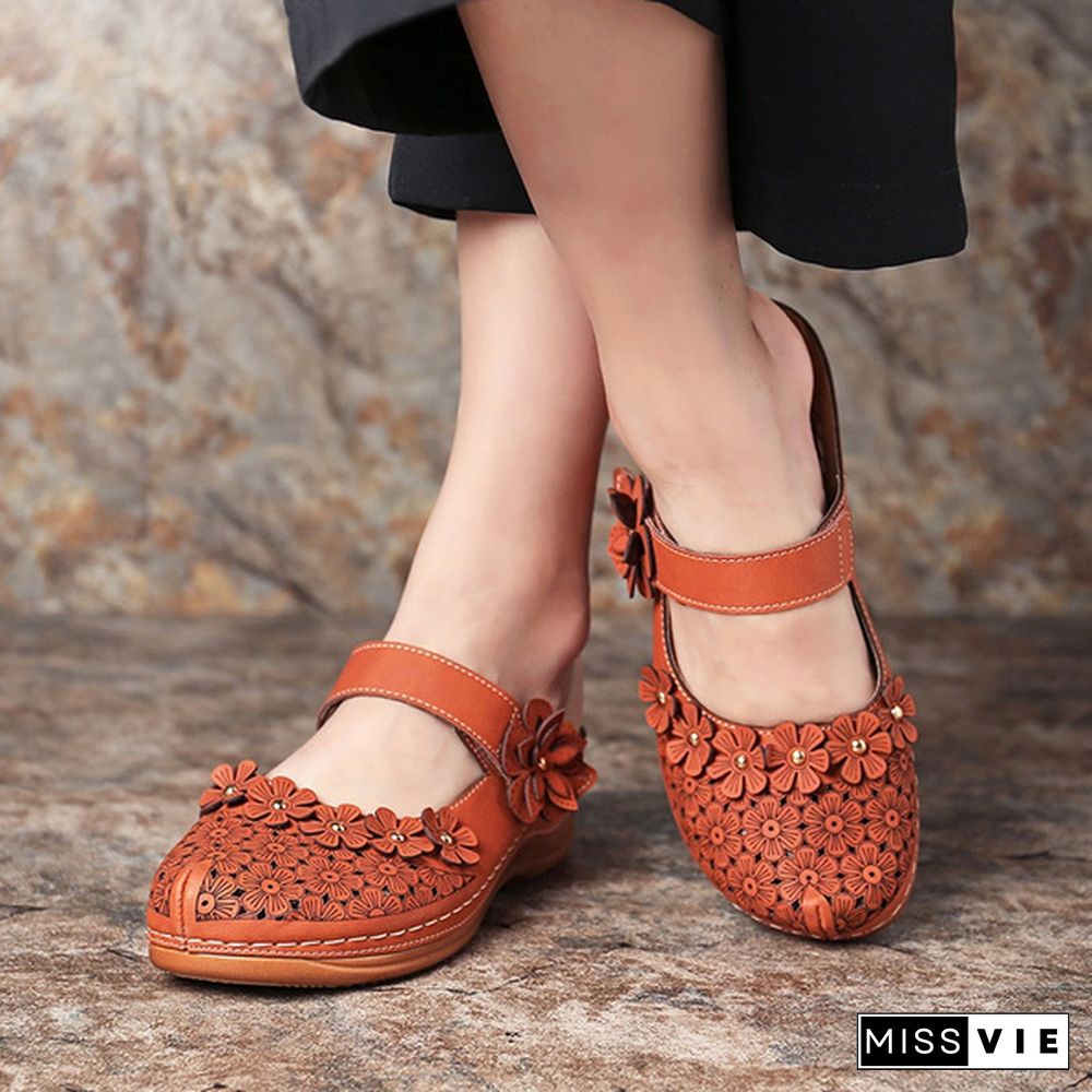 Women Vintage Style Sandals Flats Shoes Summer Casual Shoes Retro Shoes for Women Leather Shoes