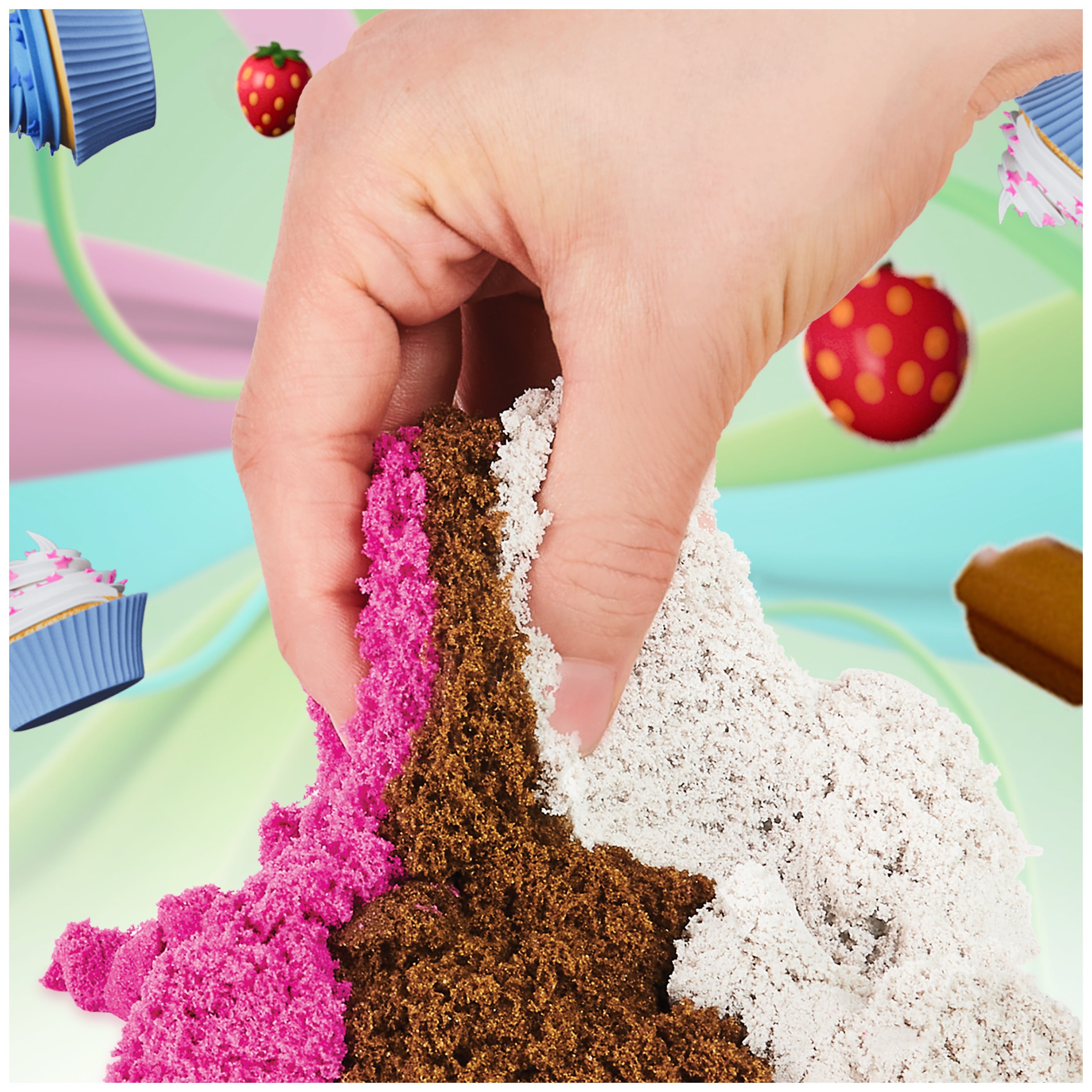 Kinetic Sand Scents, Ice Cream Treats Playset with 3 Colors of All-Natural Scented Play Sand and 6 Serving Tools, Sensory Toys for Kids Ages 3 and up