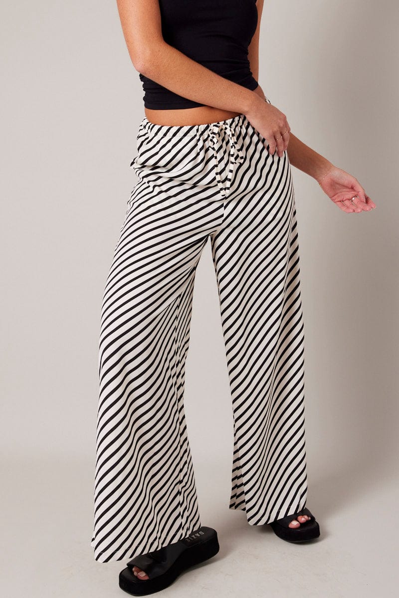 White Stripe Wide Leg Pants High Rise