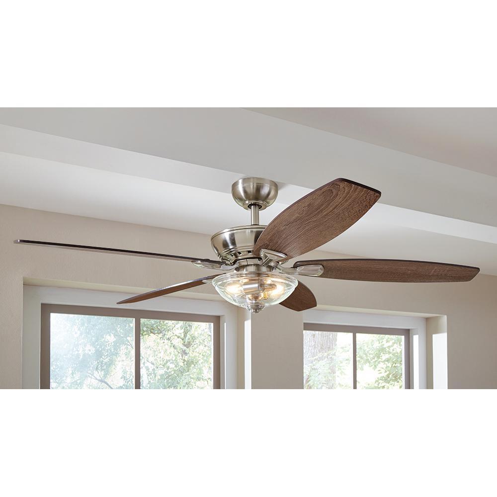 Connor 54 In. LED Brushed Nickel Dual-Mount Ceiling Fan With Light Kit And Remote Control