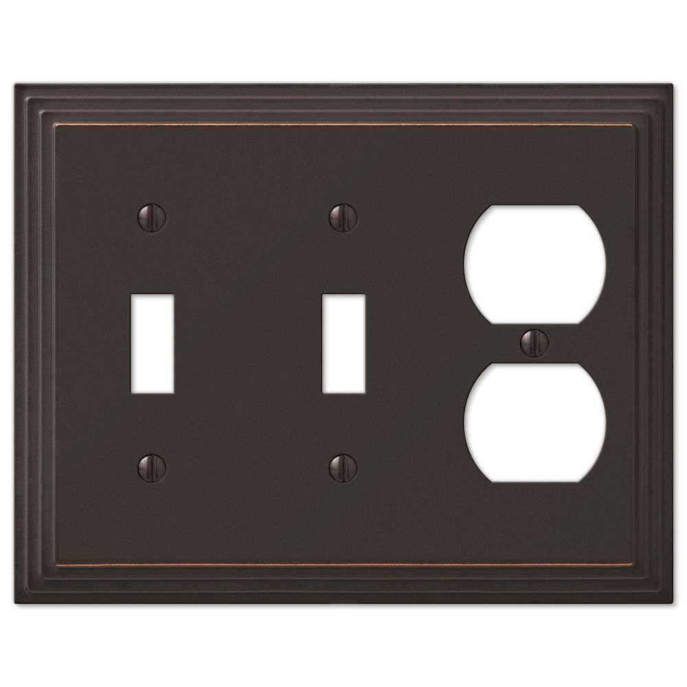 AMERELLE Tiered 3 Gang 2-Toggle and 1-Duplex Metal Wall Plate - Aged Bronze 84TTDVB