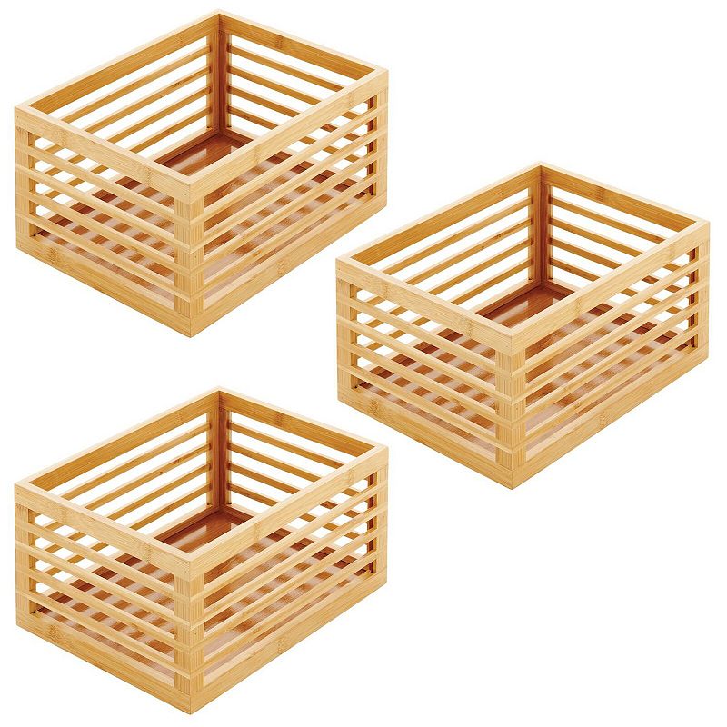 mDesign Formbu 12 x 9 x 6 Natural Wood Slotted Storage Organizer Bin - 3 Pack