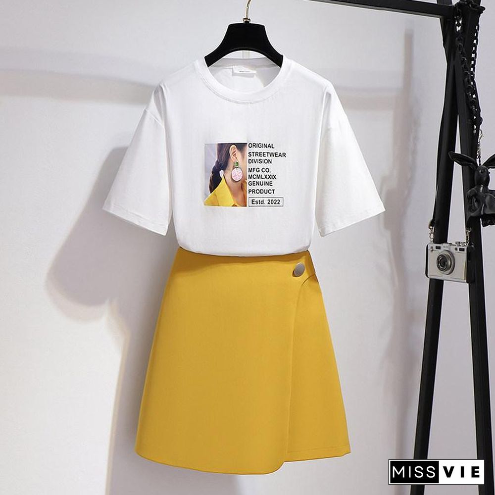 Fashion Print Tee+Button Skirt P11656