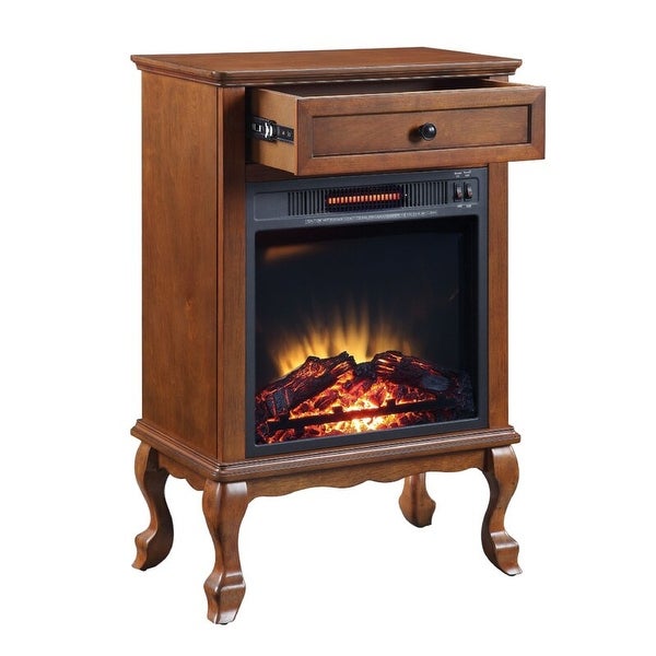 Ryla 34 Inch Wood End Table with LED Electric Fireplace， 1 Drawer， Walnut