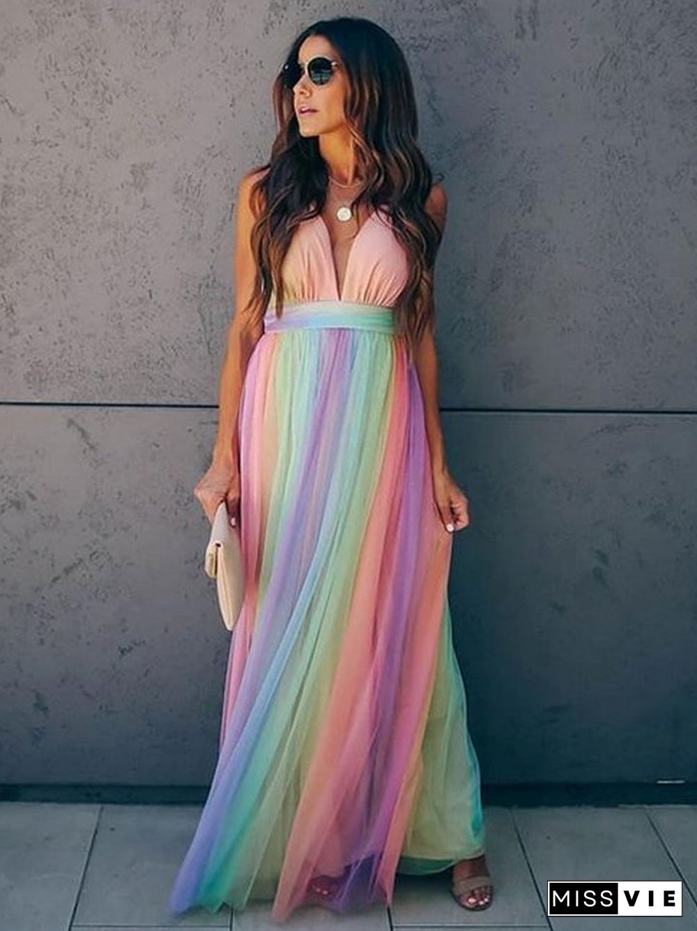 Women's Swing Dress Maxi long Dress Sleeveless Print Zipper Mesh Summer Sexy Rainbow S M L XL XXL