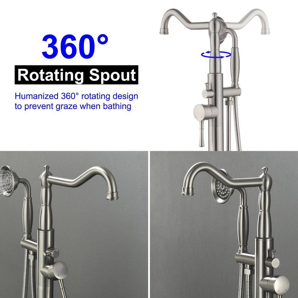 Nestfair Single-Handle Floor-Mount Roman Tub Faucet with Hand Shower in Brushed Nickel SMD1805N