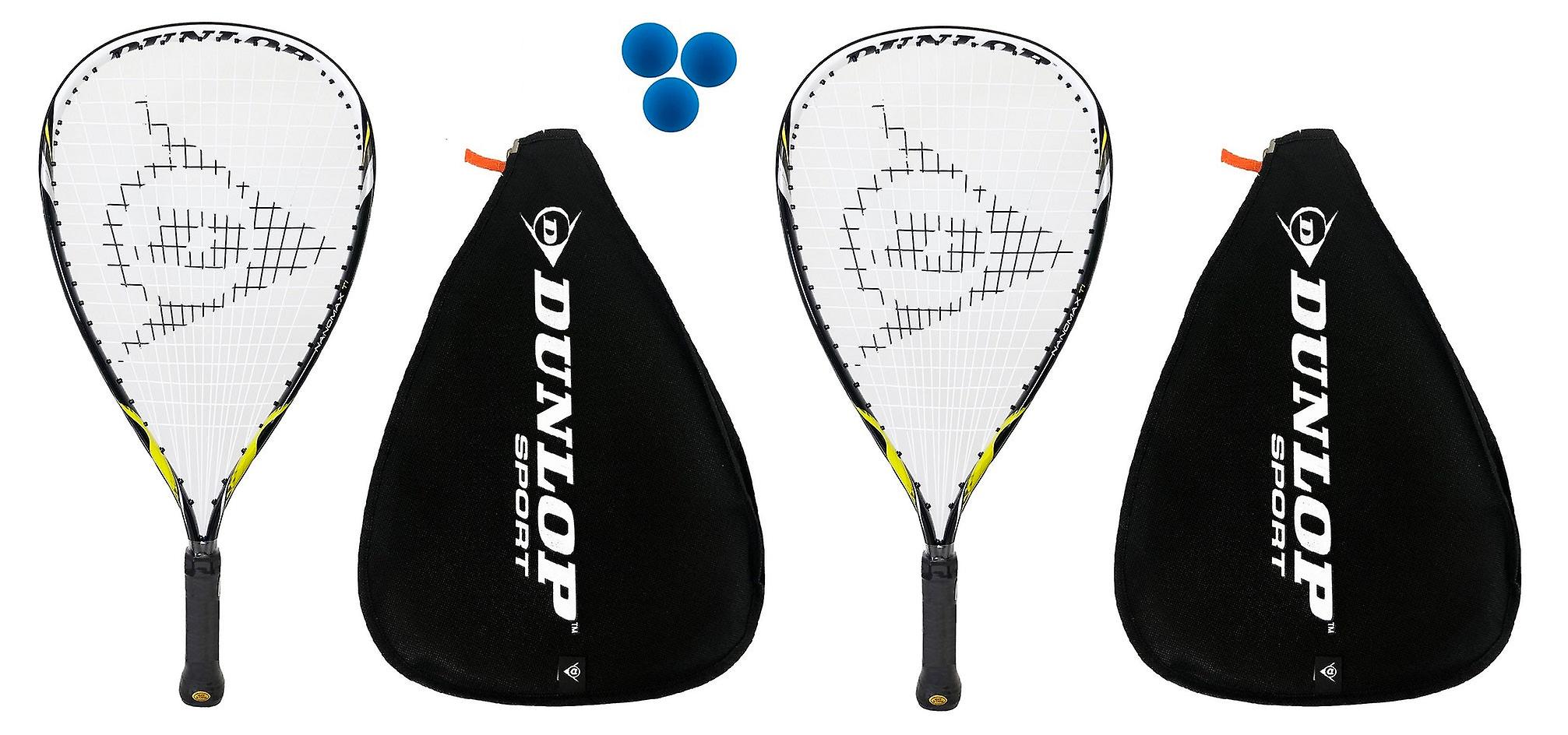 2 X dunlop nanomax ti racketball rackets + 3 dunlop balls