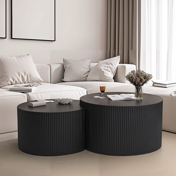 Vertical Stripe Design Nesting Coffee Table Set for Living Room