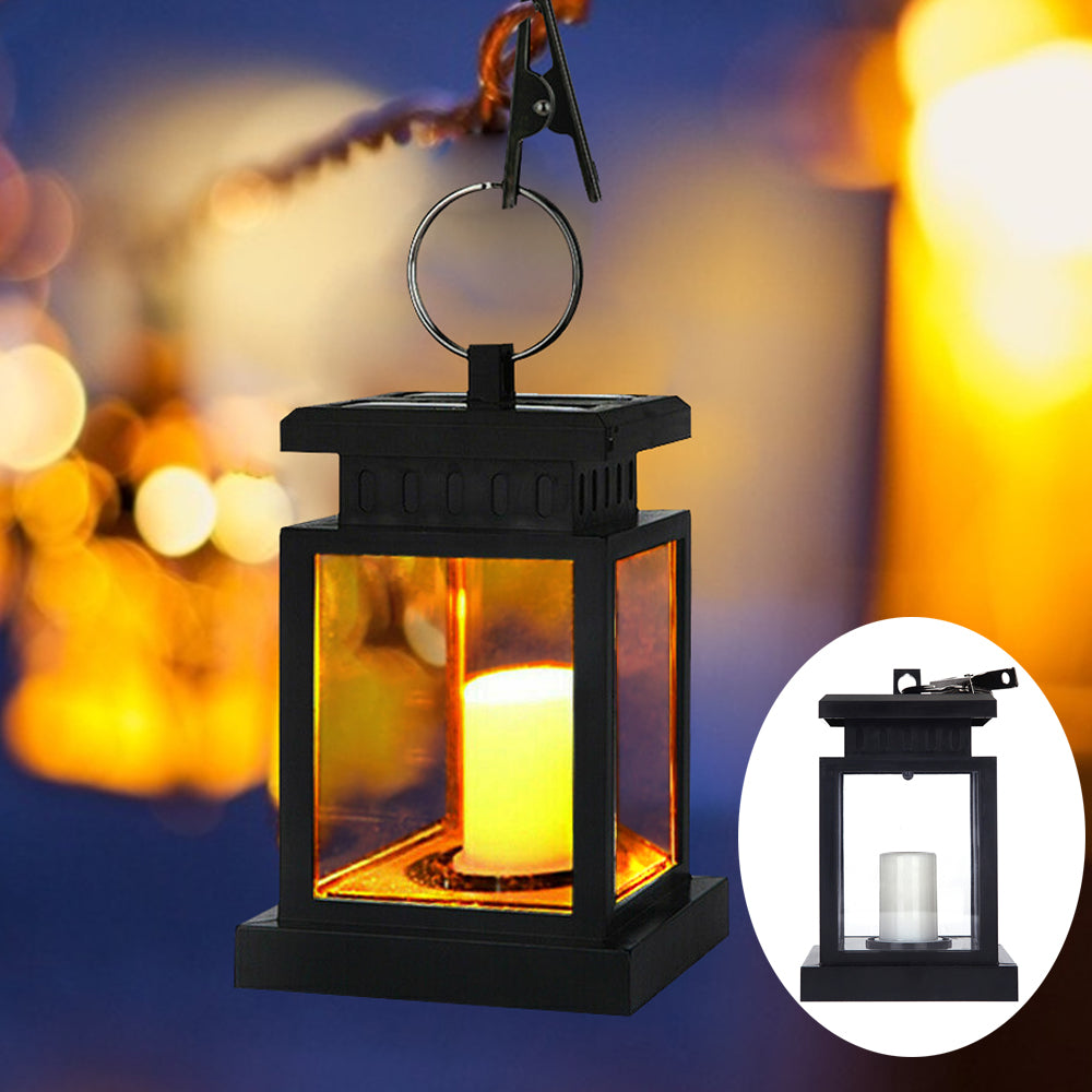 LED Outdoor Solar Hanging Lantern ， Garden Patio Yard Landscape Lights， Warm White， Auto on and off，Black