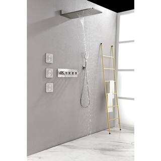 Lukvuzo Wall Mounted Waterfall Rain Shower System in Brushed Nickel with 3 Body Sprays and Handheld Shower HDSA11FS023