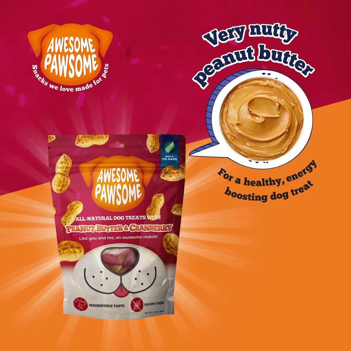 Awesome Pawsome Peanut Butter and Cranberry Dog Treats， 3-oz bag