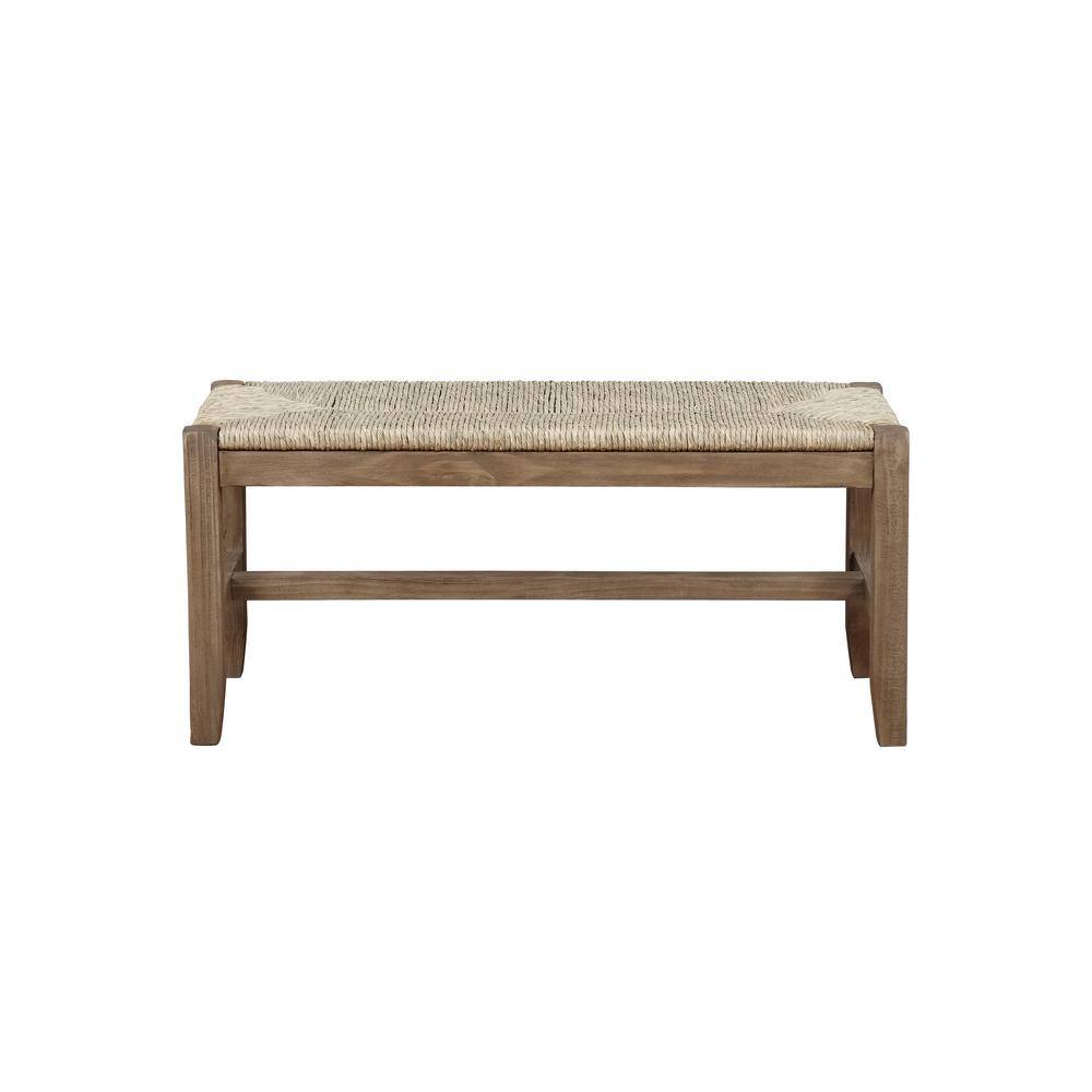 Alaterre Furniture Newport Brown Wood Bench with Rush Seat 18 in. H x 40 in. W x 15 in. D ANNP0471