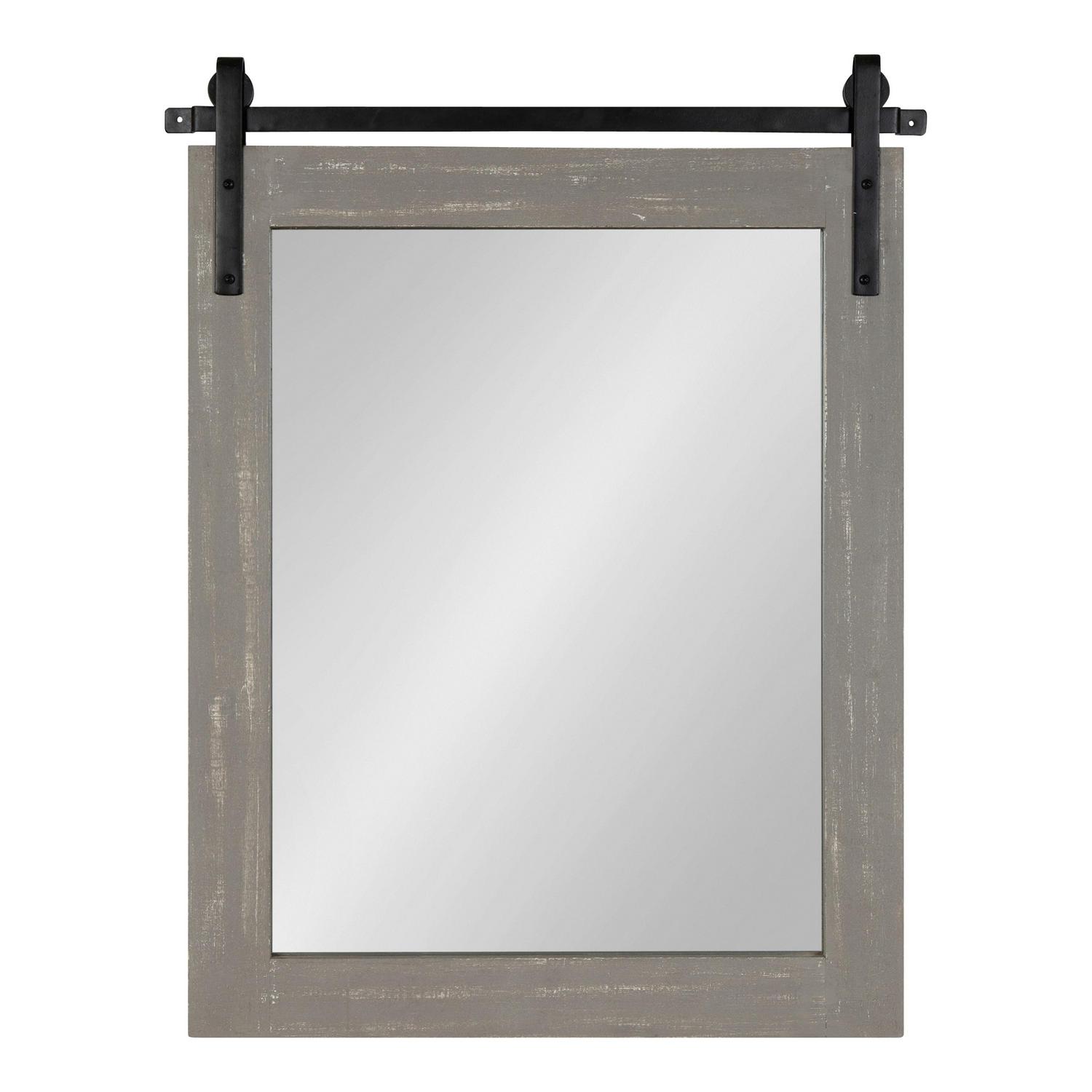 Kate and Laurel Cates Rustic Wall Mirror， 22 x 30 Rustic Gray， Farmhouse Barn Door-Inspired Wall Decor