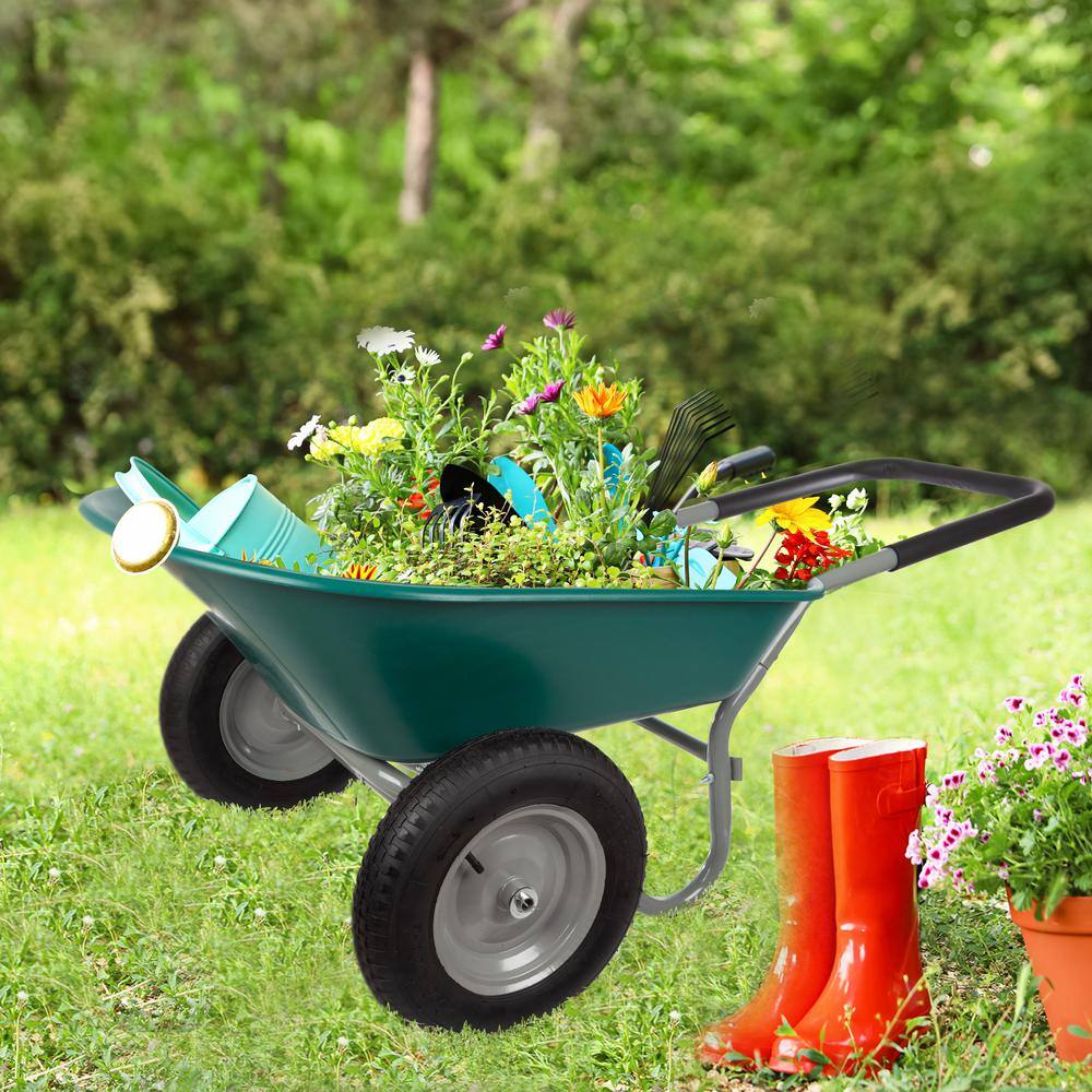 Earth Worth 683664DRC 5 cu. ft. 300 lbs. Weight Capacity Heavy-Duty Dual Wheel Wheelbarrow Garden Cart