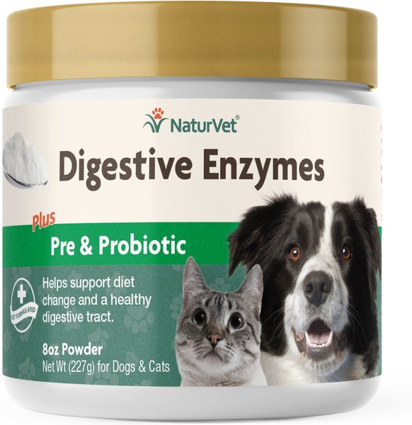 NaturVet Digestive Enzymes Plus Probiotic Powder Digestive Supplement for Cats and Dogs