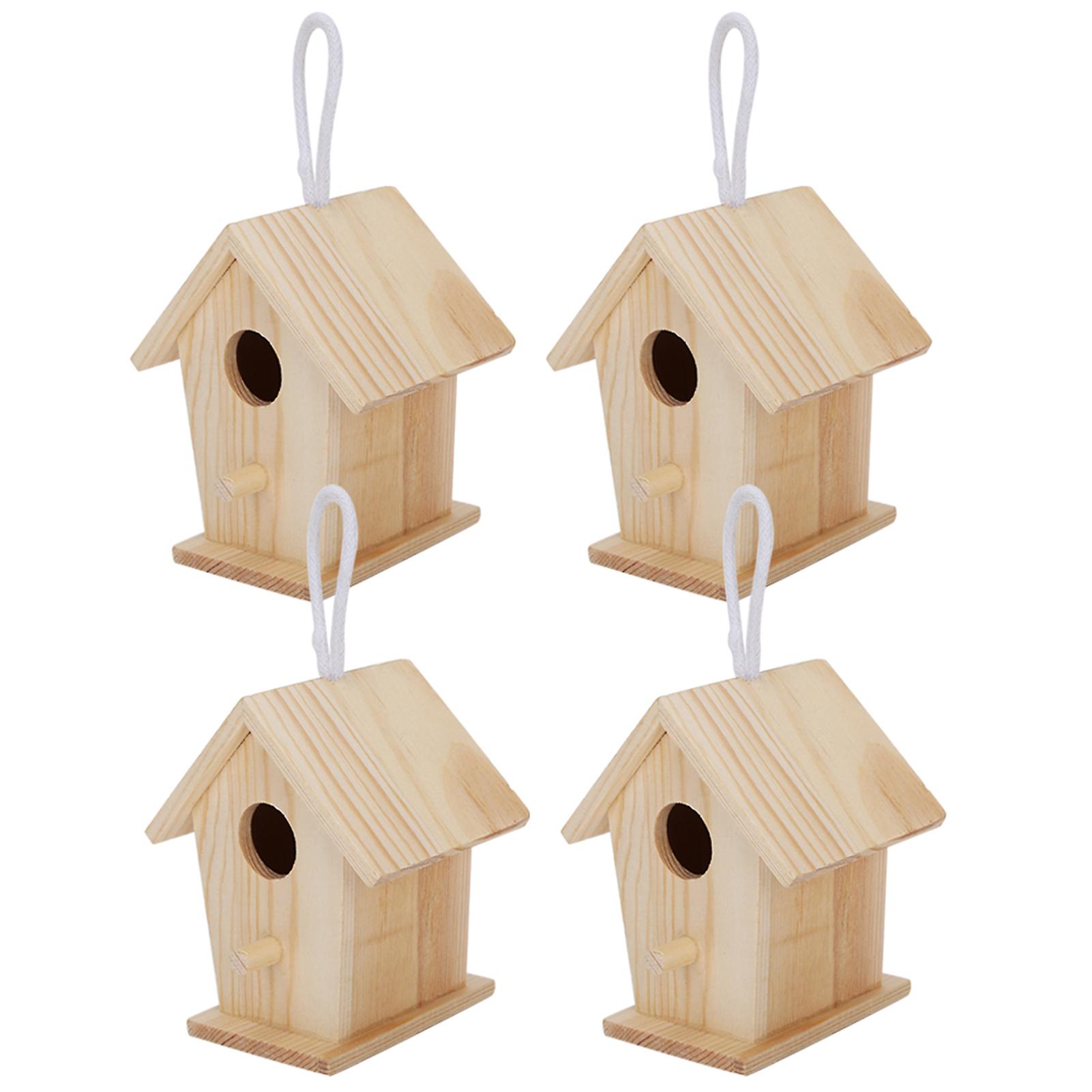 4pcs Mini Outdoor Hanging Wooden Bird House Nests Cage Ornament For Garden Balcony