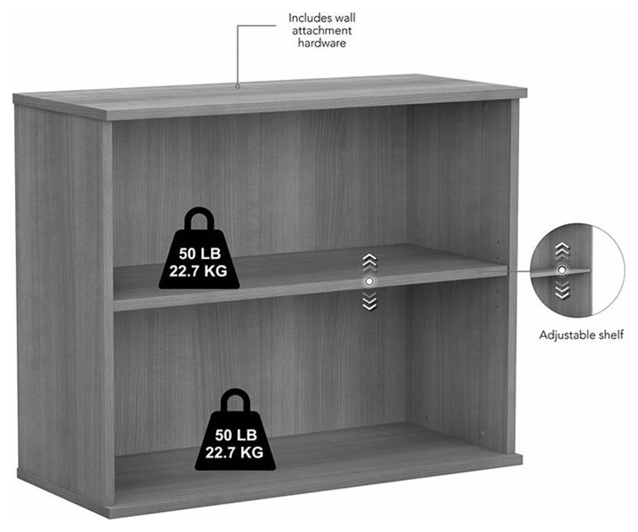 Bush Business Small 2 Shelf Bookcase in Platinum Gray   Engineered Wood   Bookcases   by Homesquare  Houzz