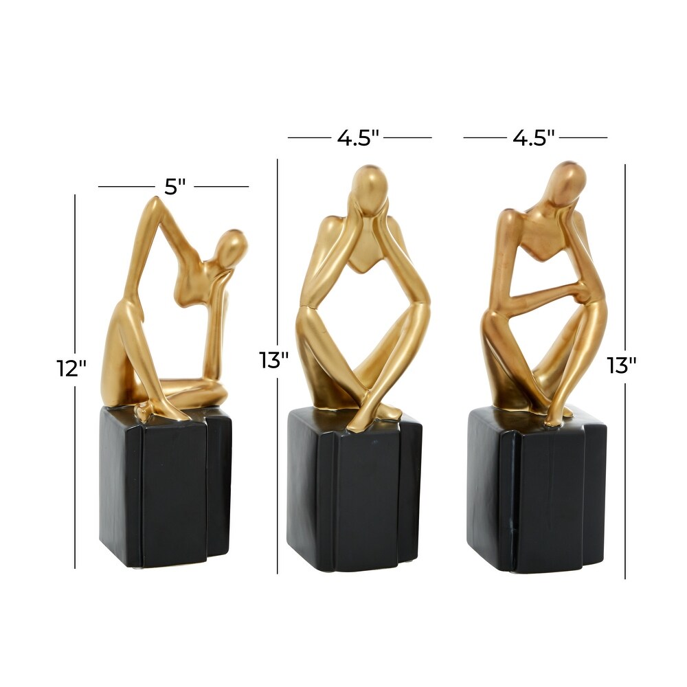 CosmoLiving by Cosmopolitan Silver or Gold Porcelain Sitting Thinker People Sculpture (Set of 3)