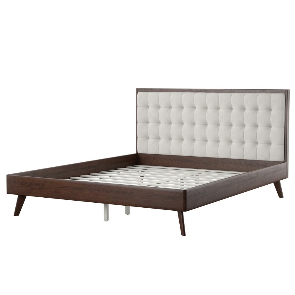 Hughes Mid century Modern Upholstered Platform Bed with Wood Frame