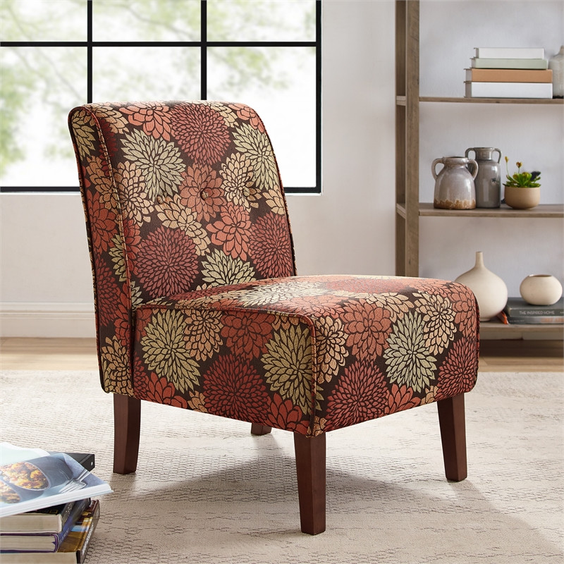 Linon Coco Harvest Wood Upholstered Accent Slipper Chair in Red   Contemporary   Armchairs And Accent Chairs   by Homesquare  Houzz