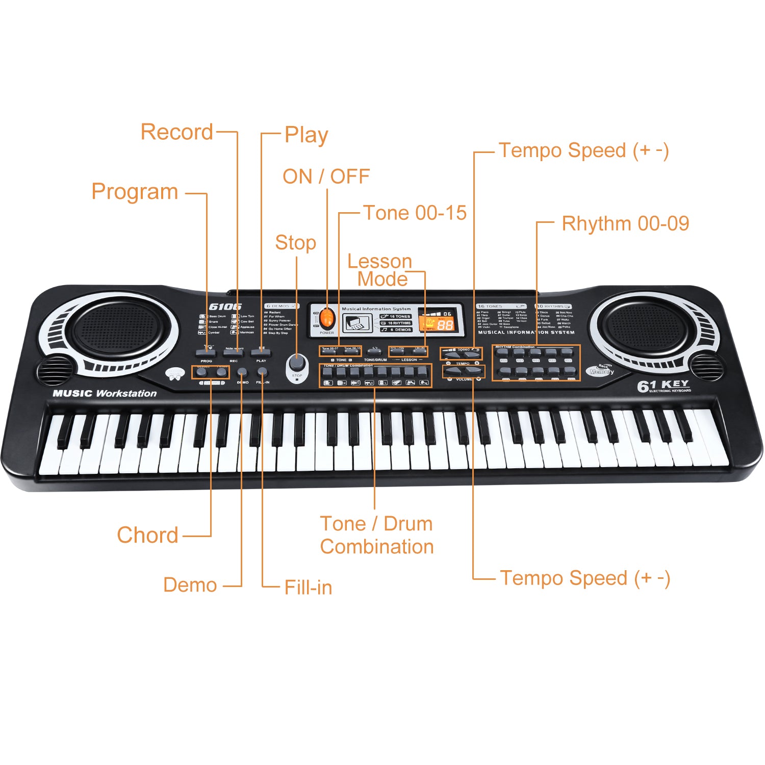 JUMPER 61 Keys Electronic Keyboard Piano Musical Keyboard Learning Piano Speaker Microphone Portable Recording Rechargeable Batteries Christmas Gift for Kids