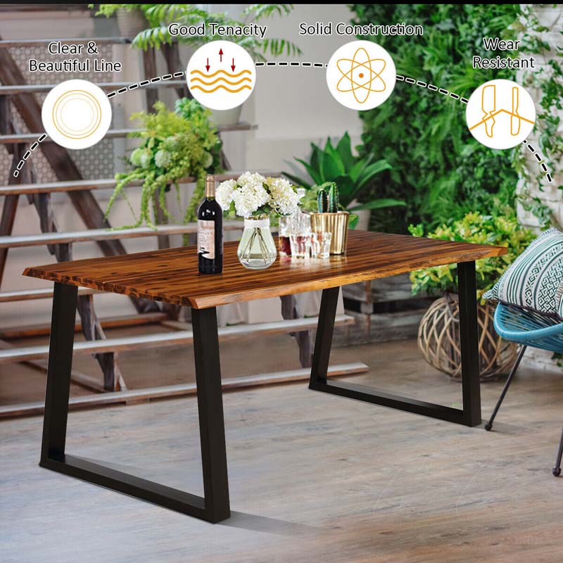 Rustic Acacia Wood Dining Table with Metal Legs, Rectangular Indoor & Outdoor Picnic Table