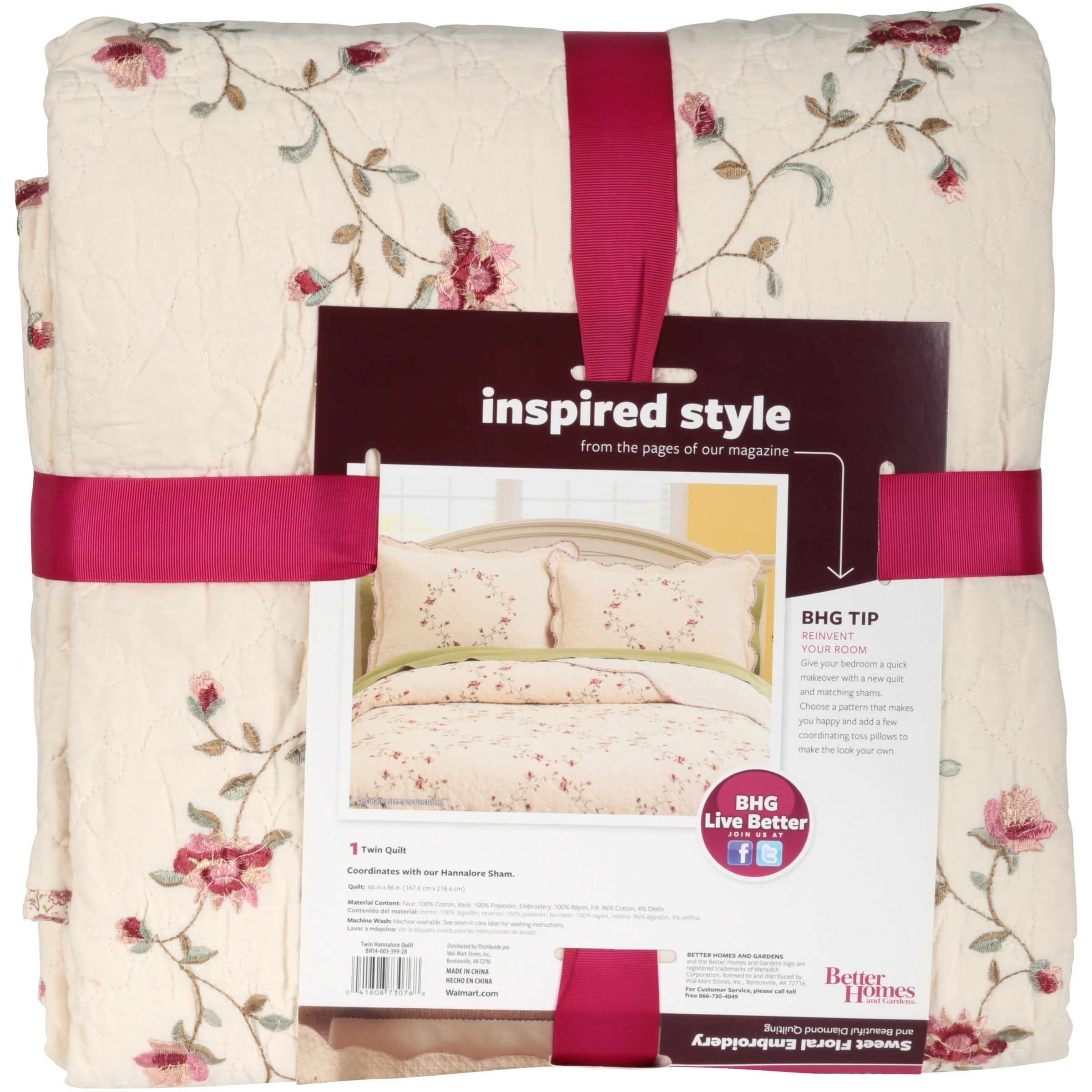 Better Homes and Gardens Hannalore Cotton Quilt， Twin Set (2 Count)