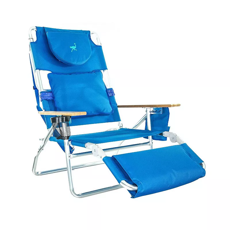 Ostrich Deluxe Padded 3-N-1 Outdoor Lounge Reclining Beach Chair， Blue