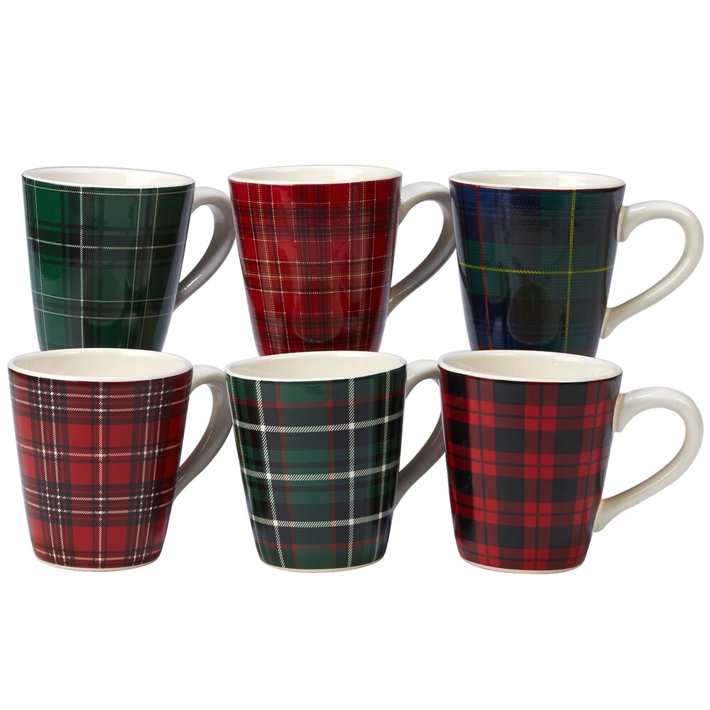 Certified International Christmas Plaid 16 oz. Mugs  Set of 6 Assorted Designs