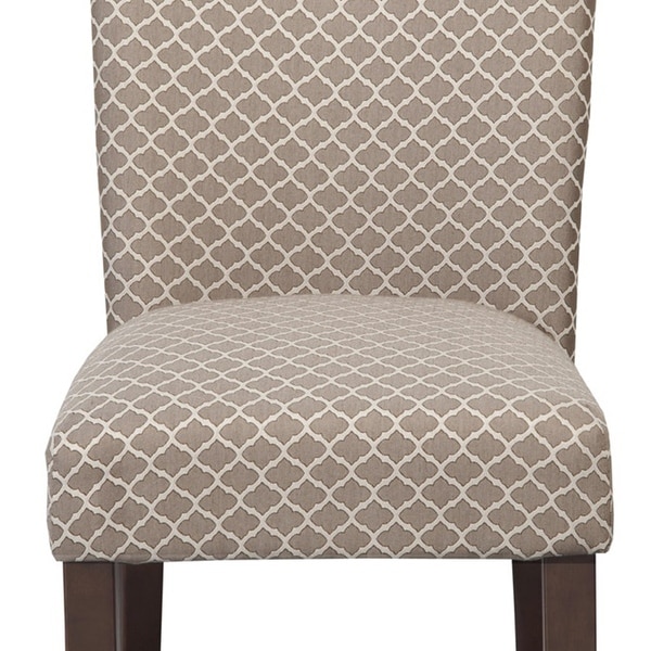 Quatrefoil Diamond Pattern Fabric Upholstered Chair with Wooden Legs， Brown and Cream， Set of Two - 38 H x 19 W x 23.5 L Inches