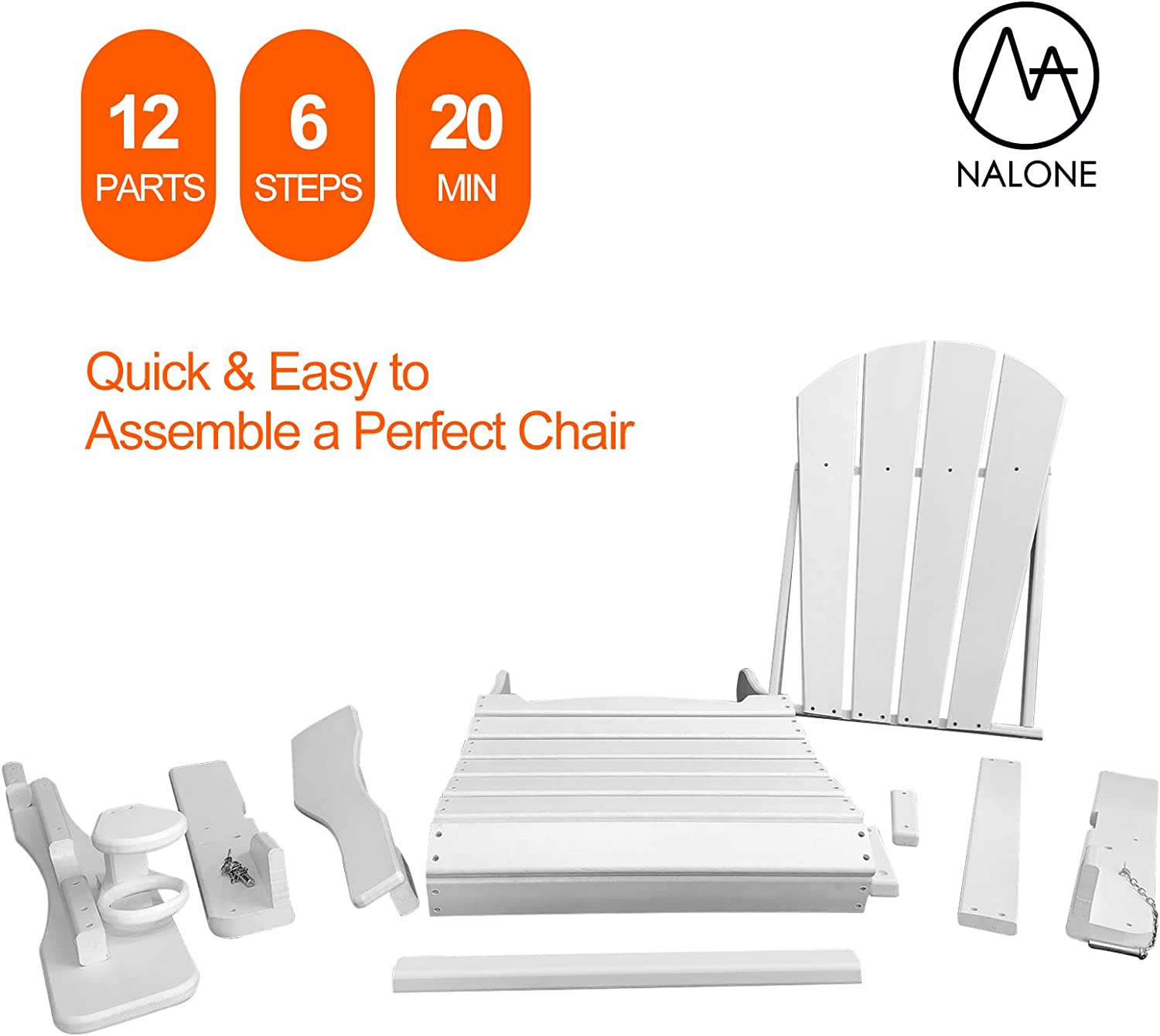 Nalone Folding Adirondack Chair with Cushion with Cup Holder, HDPE Plastic Oversized Patio Chair Weather Resistant(White)