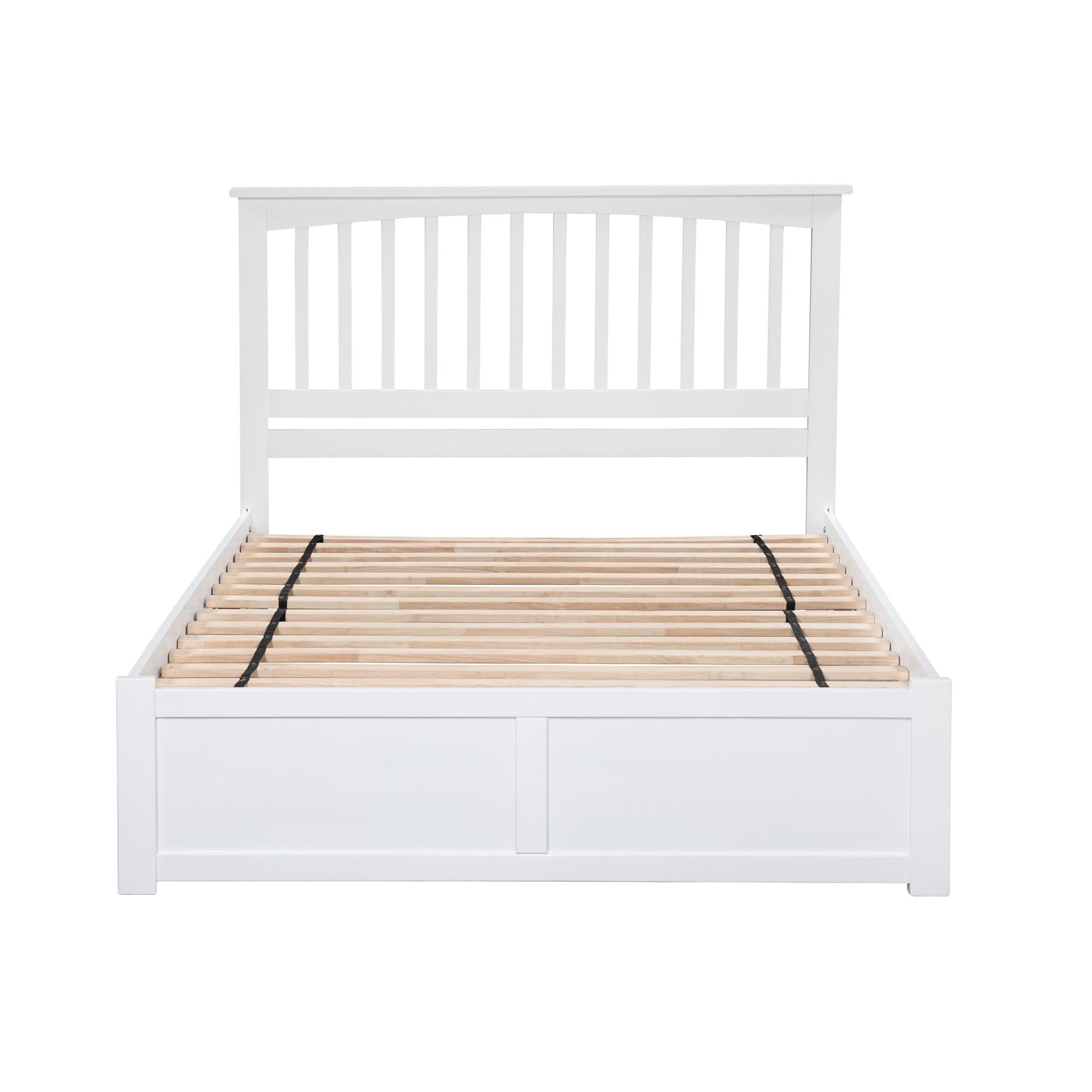 Mission Platform Bed with Flat Panel Foot Board and 2 Urban Bed Drawers, White, Full