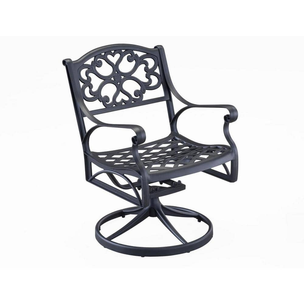 HOMESTYLES Sanibel Black Swivel Rocking Cast Aluminum Outdoor Dining Chair 6654-53