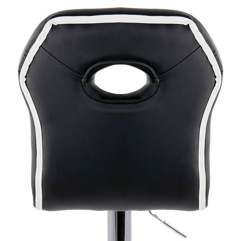 Elama 2 Piece Faux Leather Adjustable Bar Stool in Black and White with Chrome Trim and Base