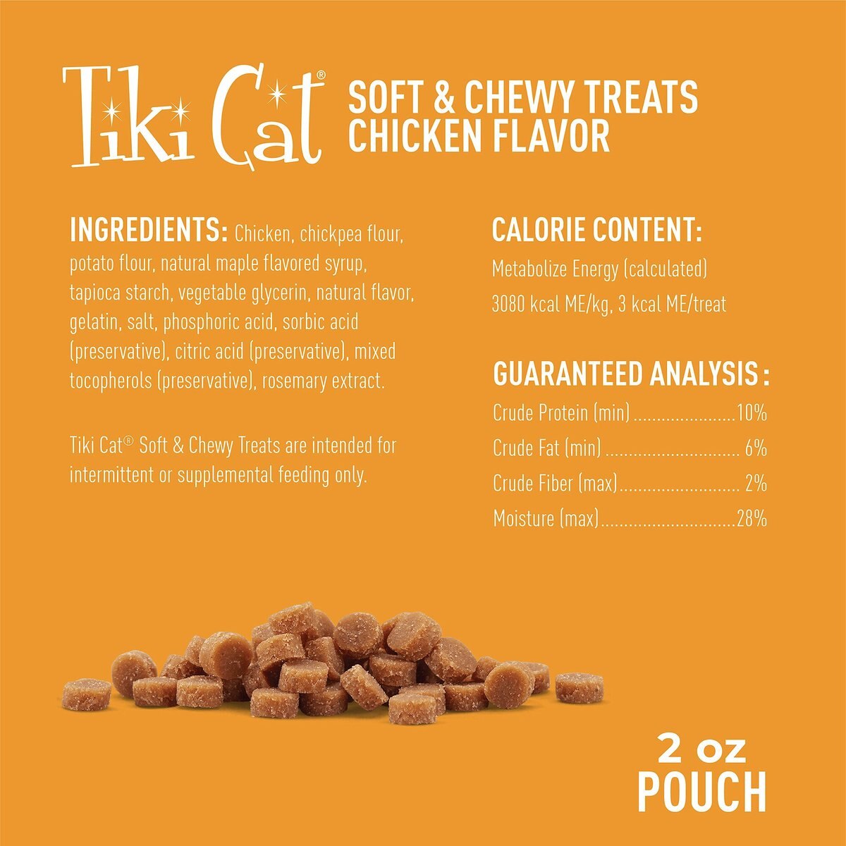 Tiki Cat Soft and Chewy Chicken Recipe Grain-Free Cat Treats， 2-oz pouch