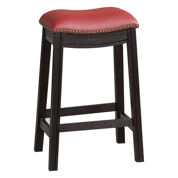 24 Inch Padded Counter Stool with Nailhead Trim， Set of 2， Brown and Red - 24 H x 13.8 W x 18 L