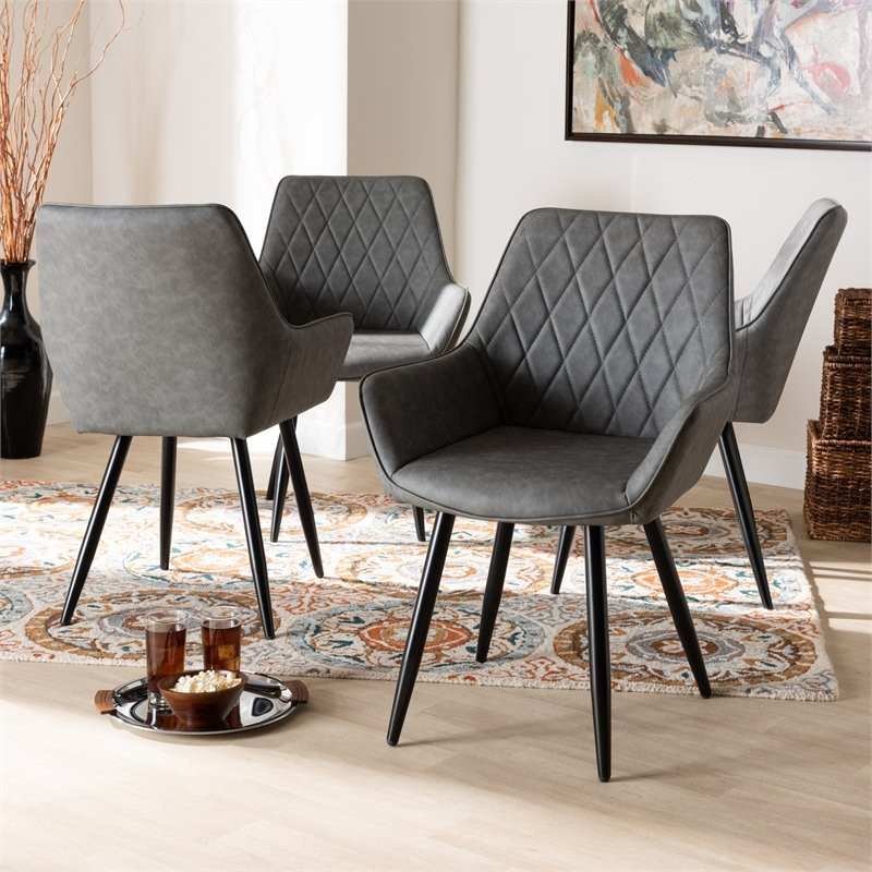 Baxton Studio Grey Leather Upholstered and Black Metal 4 Piece Dining Chair Set   Midcentury   Dining Chairs   by Fratantoni Lifestyles  Houzz