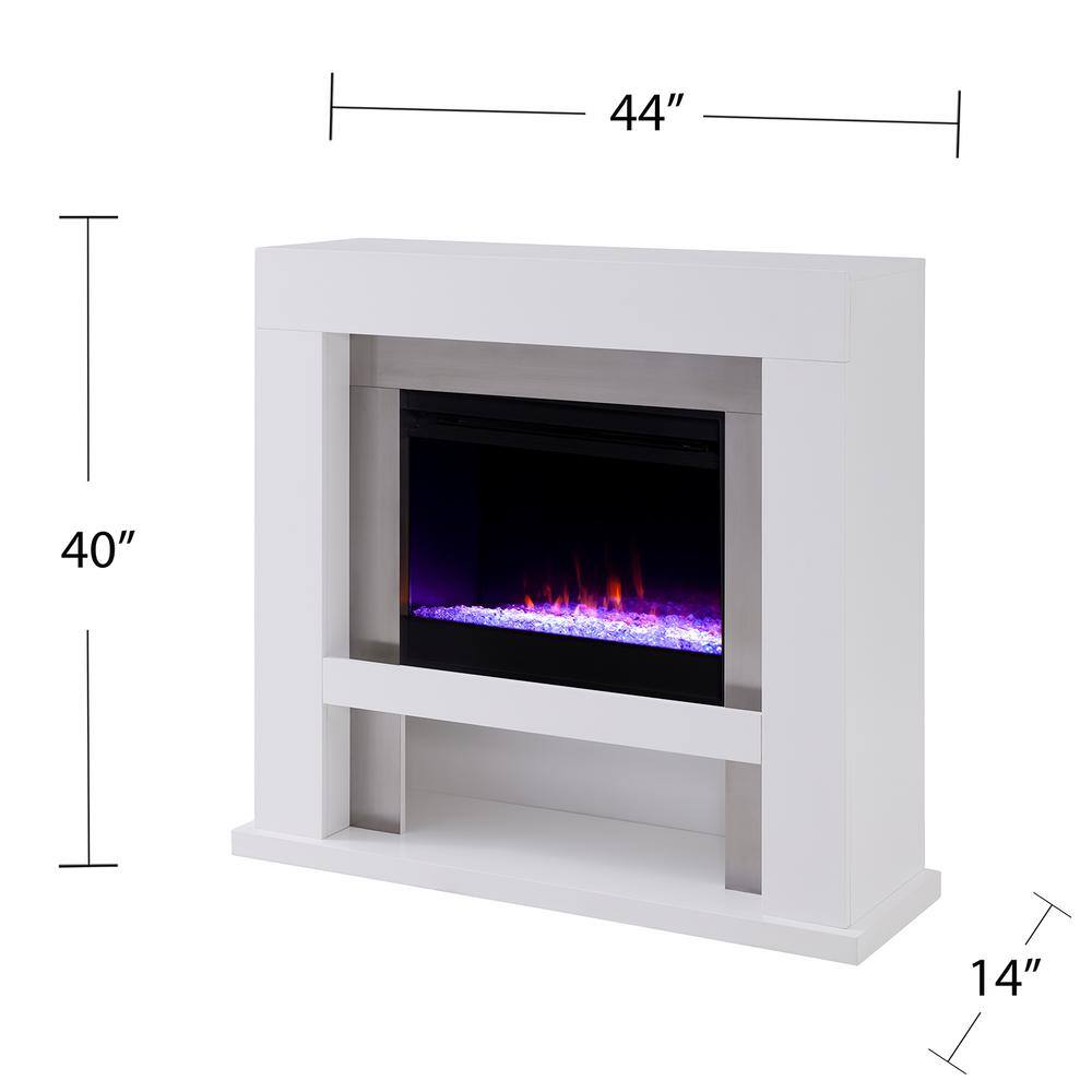 Southern Enterprises Allianne Color Changing 44 in. Electric Fireplace in White with Stainless Steel HD013657