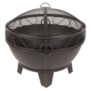 Pleasant Hearth Bellora 28 in. Round Steel Fire Pit in Rubbed Bronze with Cooking Grid OFW295R