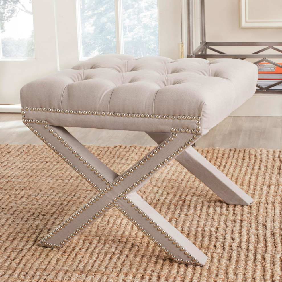 Arnold Ottoman Silver Nail Heads Taupe   Transitional   Footstools And Ottomans   by V.S.D Furniture  Houzz