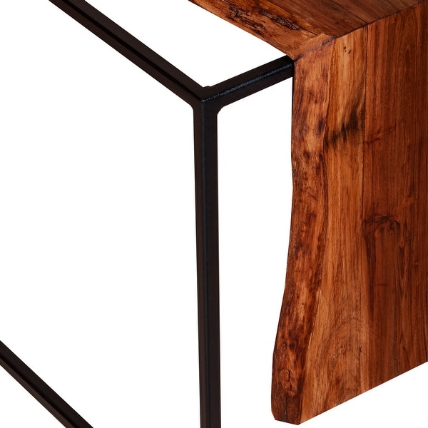 21 Inch Solid Acacia Wood Accent End Side Table with Metal Frame