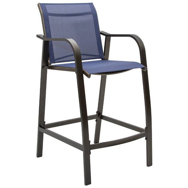 2pc Outdoor Counter Height Aluminum Bar Stools Navy Blue Pellebant