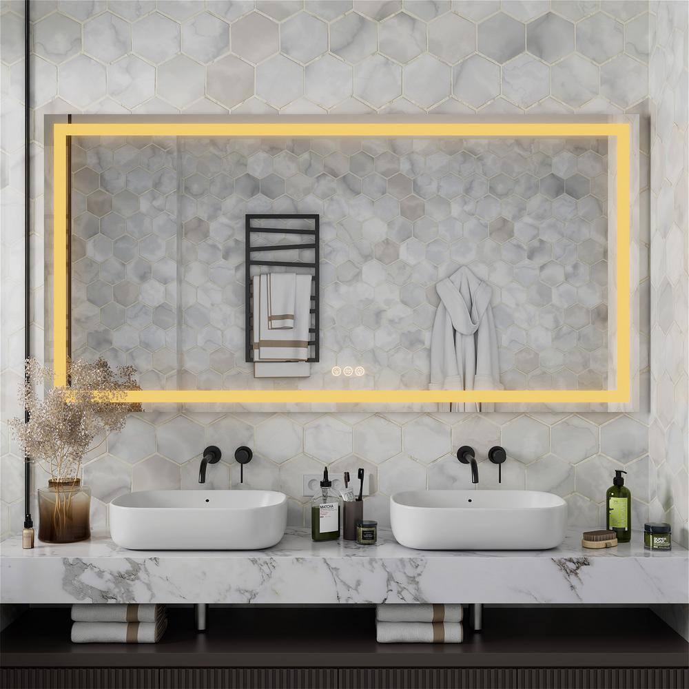 INSTER Ethereal 72 in. W x 36 in. H Rectangular Frameless LED Mirror Anti-Fog Wall Bathroom Vanity Mirror Memory Function WSHDRMMR0047