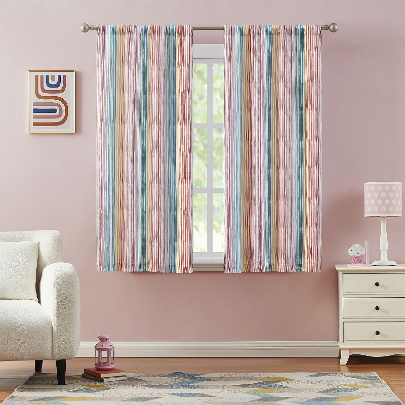 Hopscotch Gabbie Watercolor Stripe Room Darkening Set of 2 Window Curtain Panels