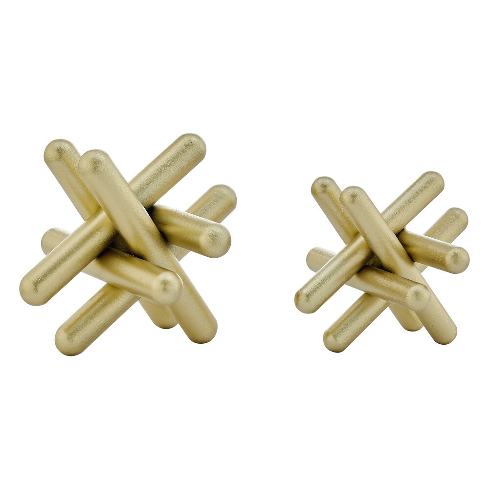 Danya B. Small and Medium Abstract Gold Finish Textured Metal Geometric Sculptures   Set of 2