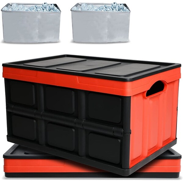 2-Pack Collapsible Plastic Storage Bins 50L Organizer Box Stackable Utility Crates with 2 Waterproof Bag and Lids